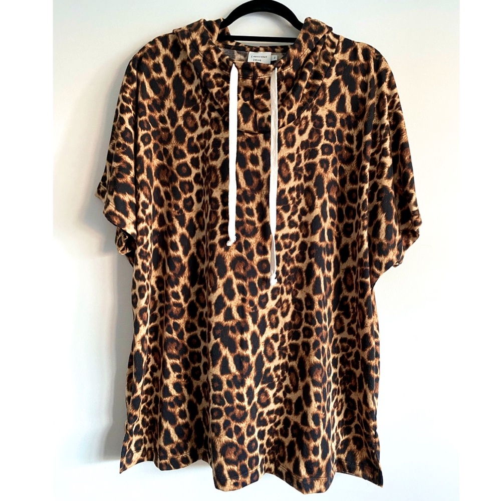 Crescent Drive Leopard Scuba Hoodie Tunic Tee Sweatshirt Pullover - Size 2 (XXL)